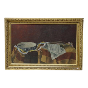 Gilt Framed Oil on Canvas Music Themed Painting With Banjo by M. Morris C1886