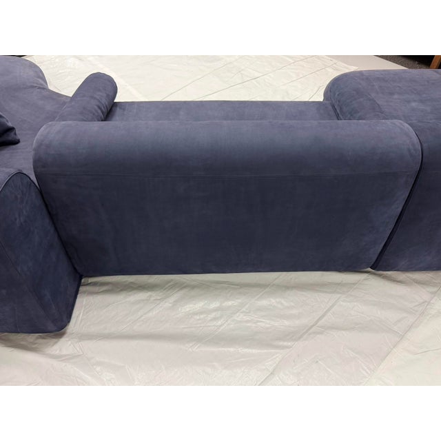 Three Piece "Piaf" Sectional Sofa Made in Italy by Baxter, Dark Blue Leather For Sale In Los Angeles - Image 6 of 18