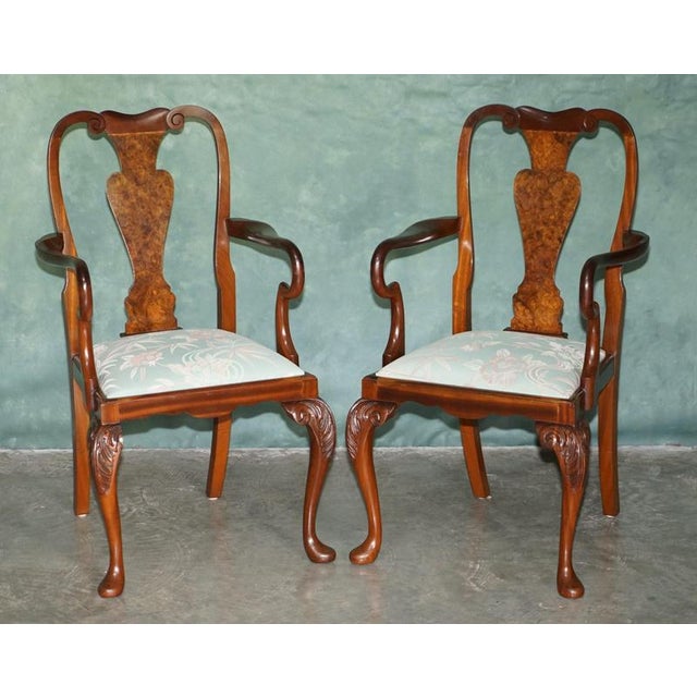 Vintage English Burr and Burl Walnut Extending Dining Table and Chairs, 1940s, Set of 7 For Sale - Image 15 of 18