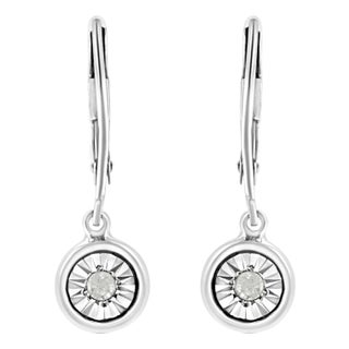 .925 Sterling Silver 1/10 Cttw Bezel-Set Round-Cut Diamond Accent Dangle Earring (I-J Color, I3 Clarity) For Sale