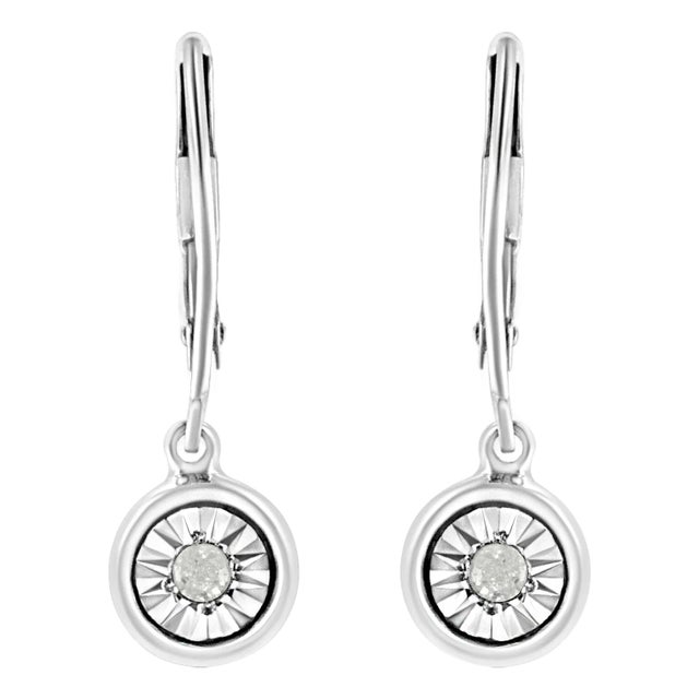 .925 Sterling Silver 1/10 Cttw Bezel-Set Round-Cut Diamond Accent Dangle Earring (I-J Color, I3 Clarity) For Sale