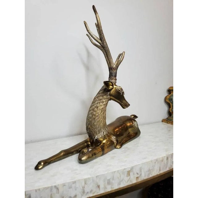 Metal Huge 1960s/1970s Sarreid Hollywood Regency Brass Stag Deer Statue For Sale - Image 7 of 11