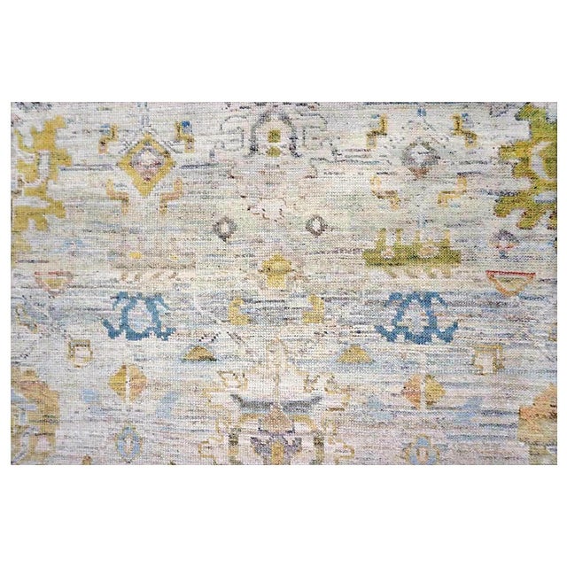 Textile 21st Century Turkish Oushak Wool 9x13 Ivory, Blue & Gold Handmade Area Rug #1144087 For Sale - Image 7 of 10
