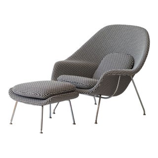 1970s Womb Chair + Ottoman by Eero Saarinen for Knoll in Houndstooth For Sale
