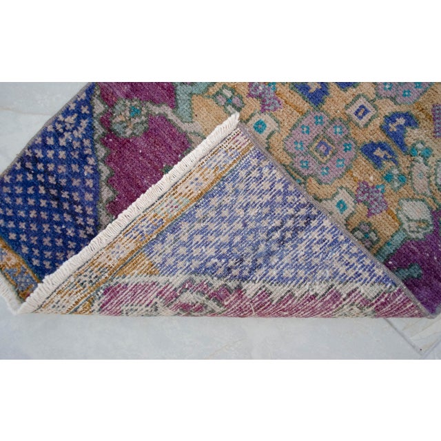Purple Distressed Low Pile Turkish Petite Rug Hand Knotted Entry Mat - 17'' X 31'' For Sale - Image 8 of 13