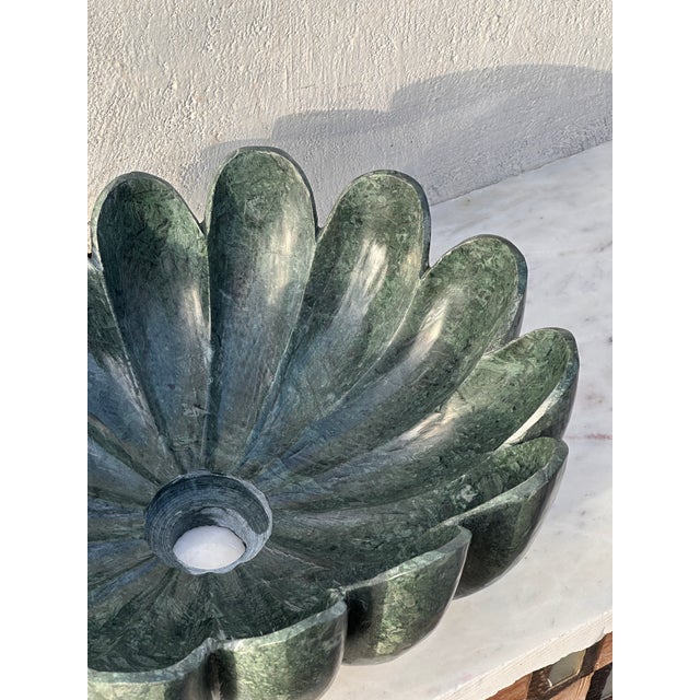 Hand-Carved Verde Guatemala Marble Lotus Sink – 16” Sculptural Stone Basin For Sale - Image 12 of 13