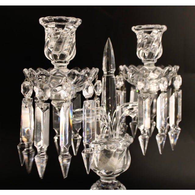 1990s Baccarat France Crystal Bambous Tors 2-Light Candelabra Lustre, Signed For Sale - Image 5 of 11