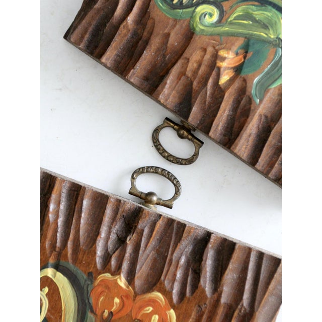 Brown Mid Century Painted Wood Wall Art Pair For Sale - Image 8 of 11