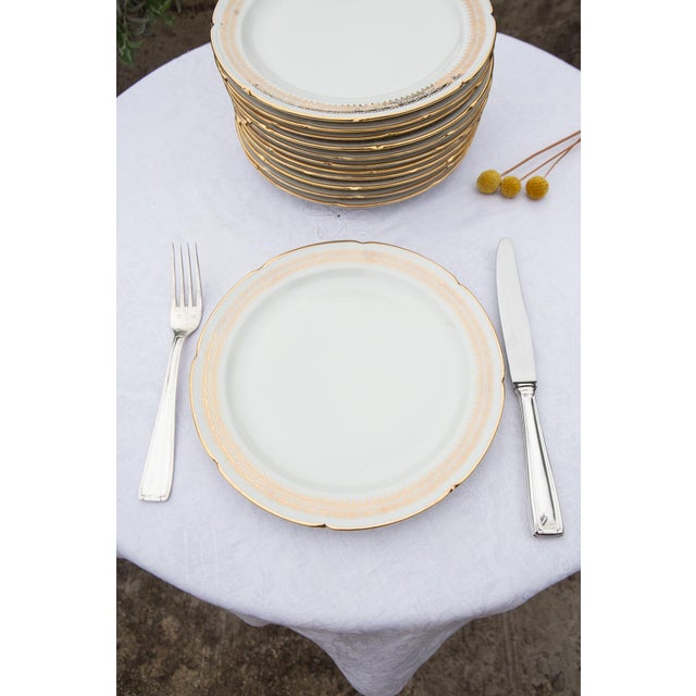 Ceramic Porcelain Flat Plates with Gilt Details from Limoges, 1960s, Set of 12 For Sale - Image 7 of 8