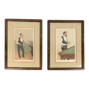 Antique Framed Vanity Fair English Billiard Prints, Set of 2