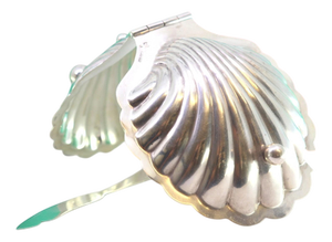 Silver Butter Dish with Embossed Knife