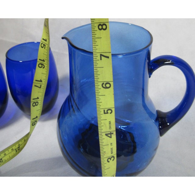 Mid 20th Century Mid Century Modern Cobalt Blue 1 Pitcher + 2 Wine Glasses For Sale - Image 13 of 13