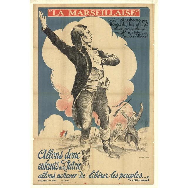 French 1915 Jacques Carlu 'La Marseillaise' Vintage Black & White Lithograph For Sale - Image 3 of 3