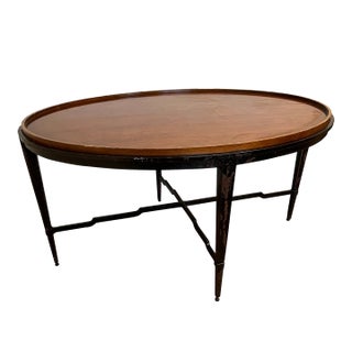Oval Metal and Wood Tray Coffee Table For Sale