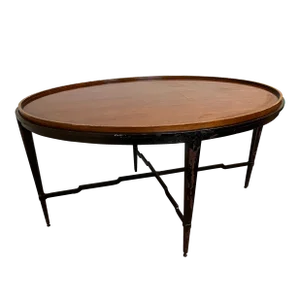 Oval Metal and Wood Tray Coffee Table