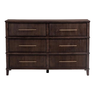 Deco Modern Six-Drawer Walnut Finish Dresser For Sale