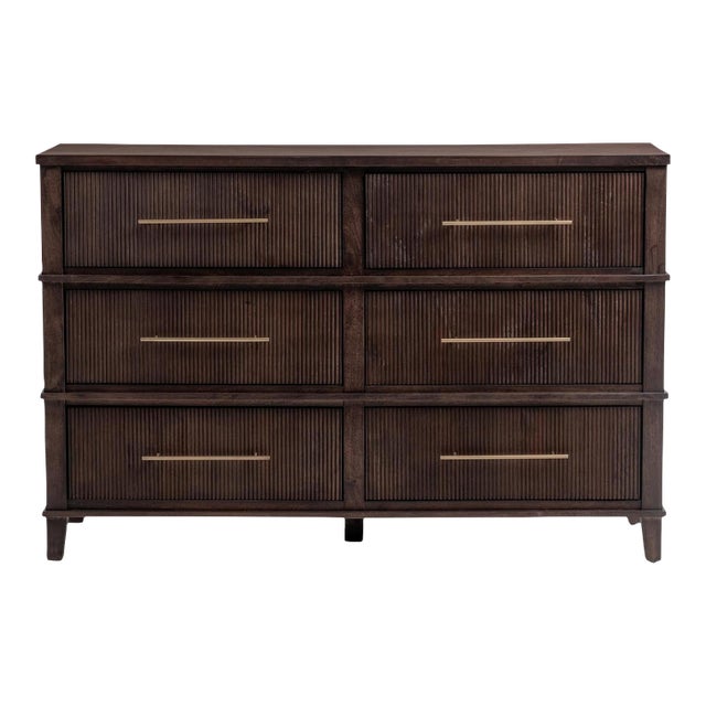 Deco Modern Six-Drawer Walnut Finish Dresser For Sale