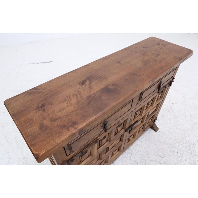 Wood Spanish Baroque Style Walnut Chest of Drawers with Iron Fittings, 1960s For Sale - Image 7 of 15