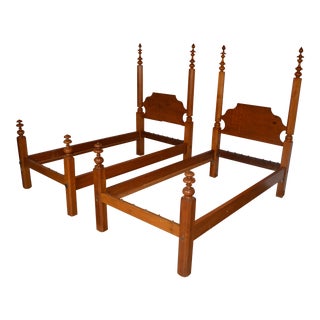 Antique Primitive Wood Twin Bed Frames - A Pair For Sale