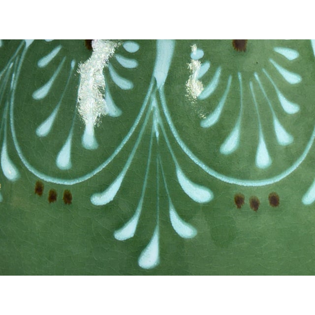 Green Hungarian Folk Art Double-Handled Pottery Vessel, Signed For Sale - Image 8 of 12