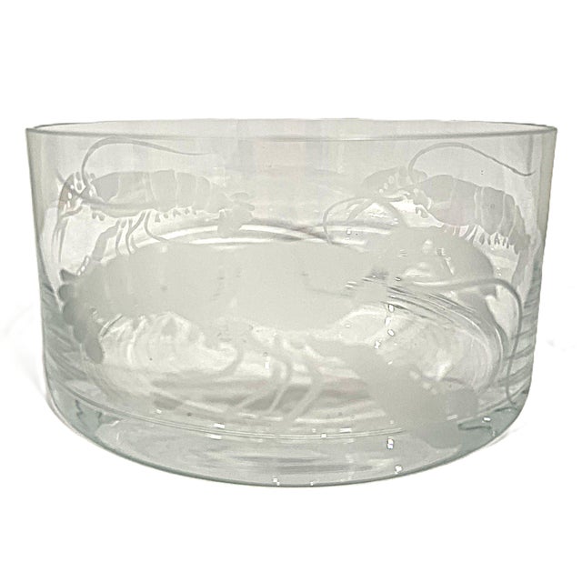 Contemporary 1990s Etched Glass Bowl With Lobsters For Sale - Image 3 of 10
