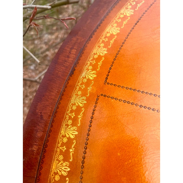 Brown Antique English Chippendale Style Mahogany Leather Top Center Table & Mirror Top For Sale - Image 8 of 12