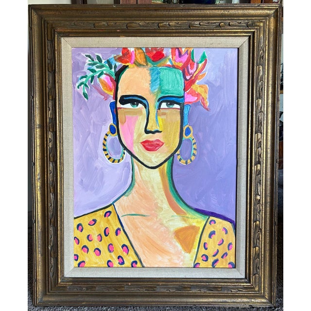 Abstract painting, portrait of a woman by Alexandra Brown. Signed on the back. In vintage frame. Painting measures 18” x...