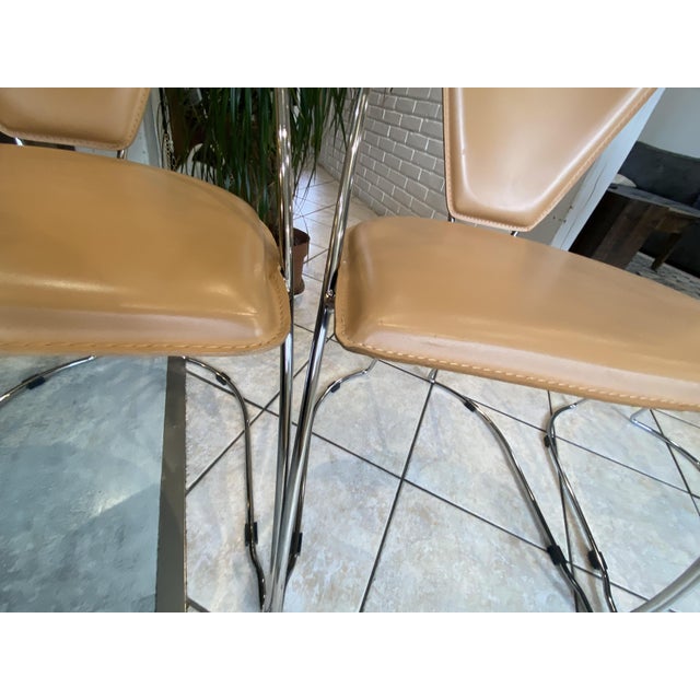 Linda Armchairs in Camel-Colored Leather with Chromed Steel Frames from Arrben, 1980s, Set of 4 For Sale - Image 17 of 18