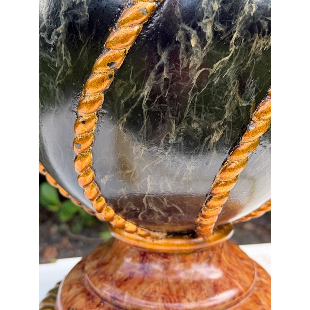 Vintage Maitland-Smith Faux Marble and Gilt Rope Motif Table Lamp With Pleated Shade For Sale - Image 11 of 12