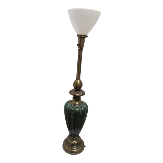 Rembrandt Emerald Green Tall Lamp With Glass Shade For Sale