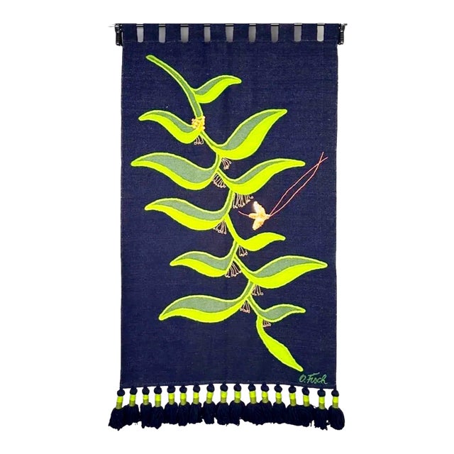 Olga Fisch, Vintage Handwoven Tapestry Wool Folk Art Rug Weaving Wall Hanging Olga Fisch For Sale