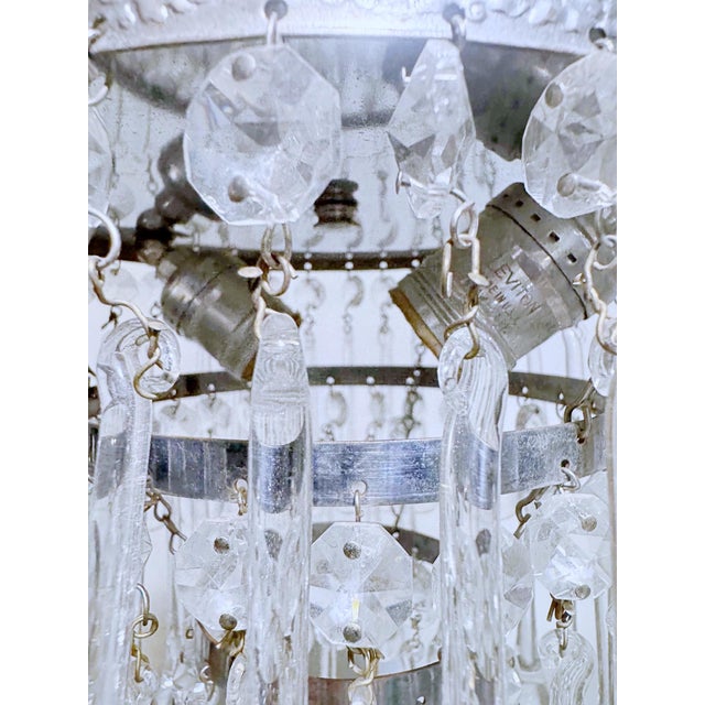 1960s Vintage Crystal Upside Down Waterfall Chandelier With Ornate Silver-Tone Rim For Sale - Image 5 of 6