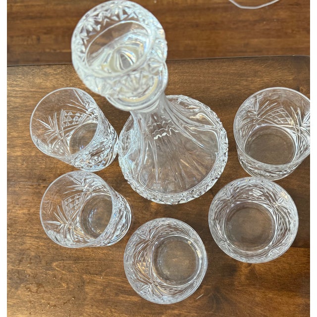 Cristal De’ Flandre Decanter With Five Cristal D’ Arques Masquerade Glasses For Sale - Image 4 of 18