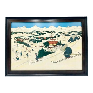 Vintage Le Voyage De Babar Ski Framed Lithographic Page For Sale