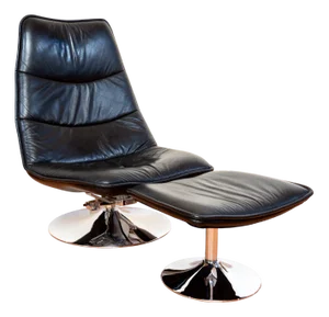 Set of Italian Black Leather and Chrome Swivel Lounge Chair and Ottoman, 1970s
