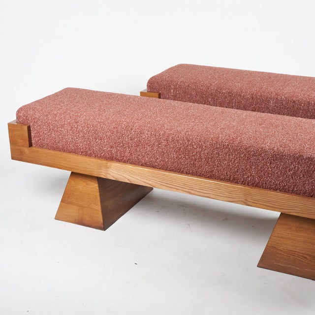 Mid-Century Modern Bench with Pyramid Legs and Brick Bouclé Fabric from Artigianato Italiano, 2000s, Set of 2 For Sale - Image 3 of 9