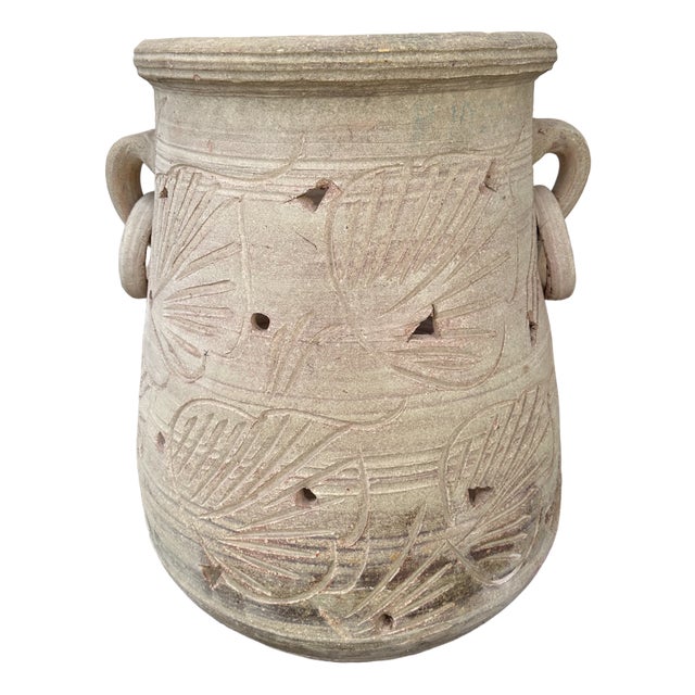 Triangular Terracotta Jar with Engravings For Sale