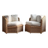 Vintage Brown Jordan Braided Wicker Lounge Chairs, Pair For Sale