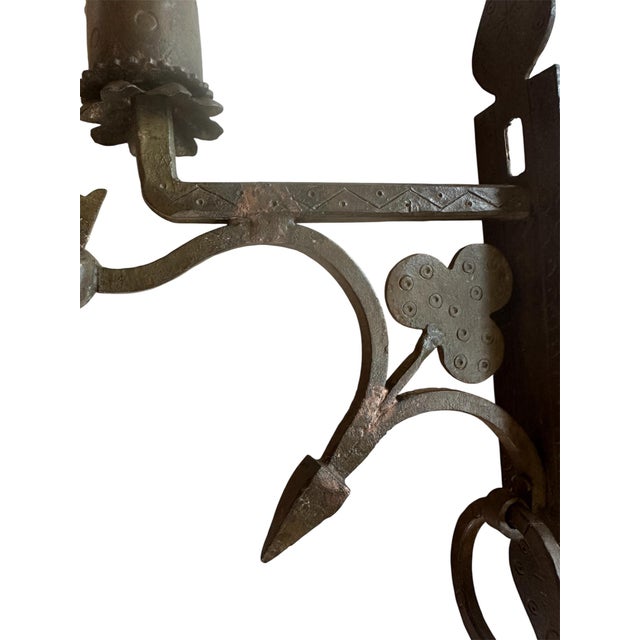 Pair of Antique Early Forged Iron Candle Sconces For Sale In Los Angeles - Image 6 of 8