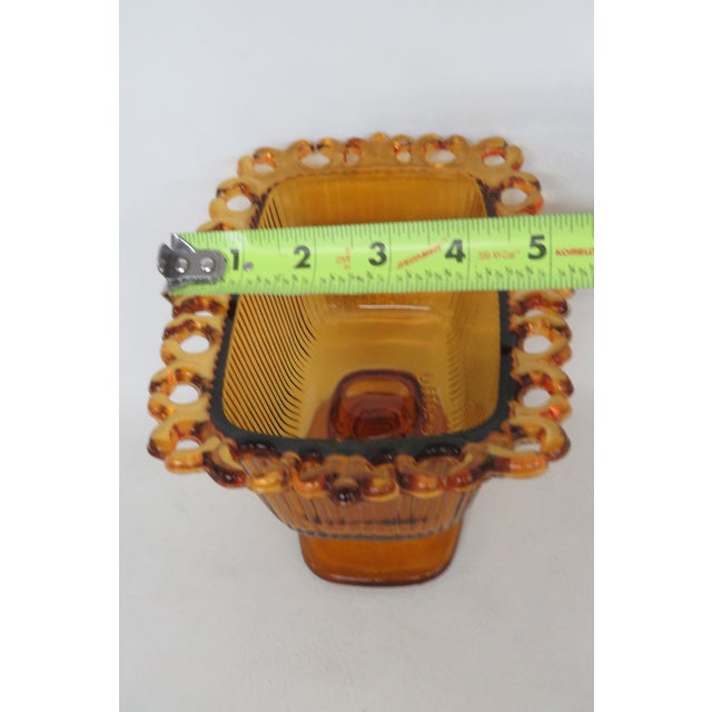 Ftda 1981 Amber Golden Brown Pressed Glass Embossed Pedestal Candy Dish 5088b For Sale - Image 15 of 18
