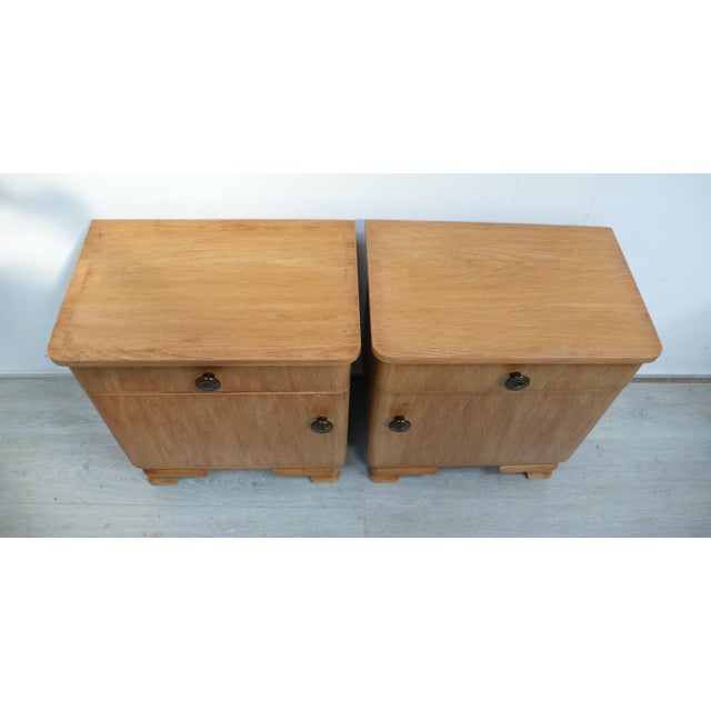 Art Deco Bedside Tables in Oak, Germany, 1940s, Set of 2 For Sale - Image 3 of 10