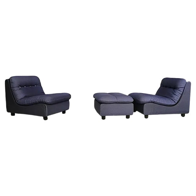 German Modular Lounge Chairs and Ottoman Set, 1960s, Set of 3 For Sale