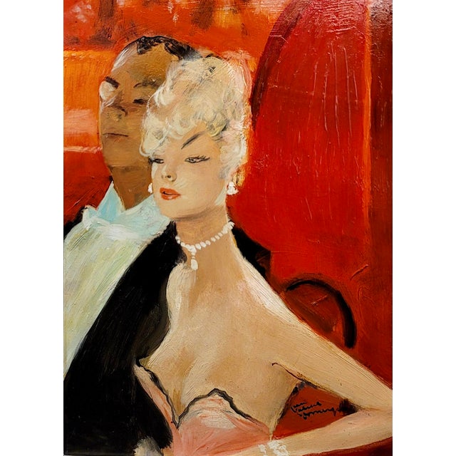 Jean Gabriel Domergue -Elegant Couple at the Opera-1950s Oil Painting For Sale - Image 4 of 9