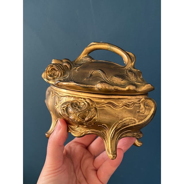 Antique Art Nouveau Brass Jewelry Casket For Sale - Image 10 of 18