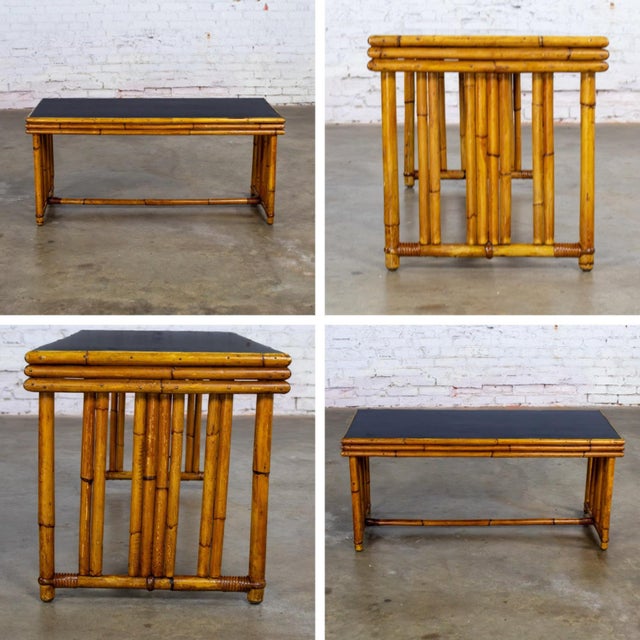 Early 20th Century Art Deco Coastal Style Coffee Table Rattan Frame and Black Laminate Top by Sons-Cunningham For Sale - Image 14 of 18
