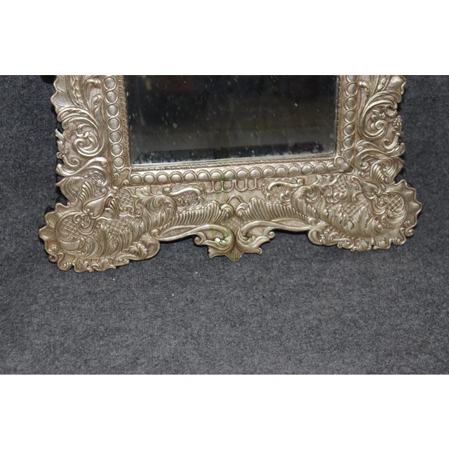Rare Familial Coat of Arms Nickel Plated Cladded Wooden English Mirror For Sale - Image 4 of 10