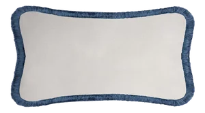Happy Pillow Soft Velvet Cushion in White with Blue Fringe