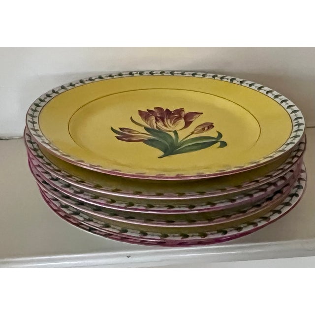 Antique 19th Century Paris Porcelain Tulip Plates With Canary Yellow Ground - Set of 6 For Sale - Image 17 of 18