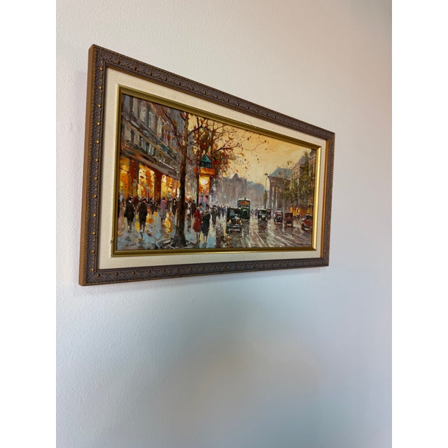 French Vintage Parisian Street Scene Oil on Plywood – Framed For Sale - Image 3 of 12