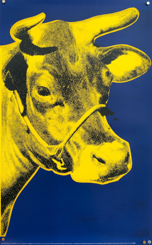 Original Pop Art Cow Yellow/Blue Poster after Andy Warhol, 1992